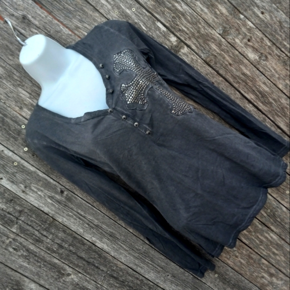 Rock&Roll Cowgirl Graphic Rhinestone Long Sleeve Top